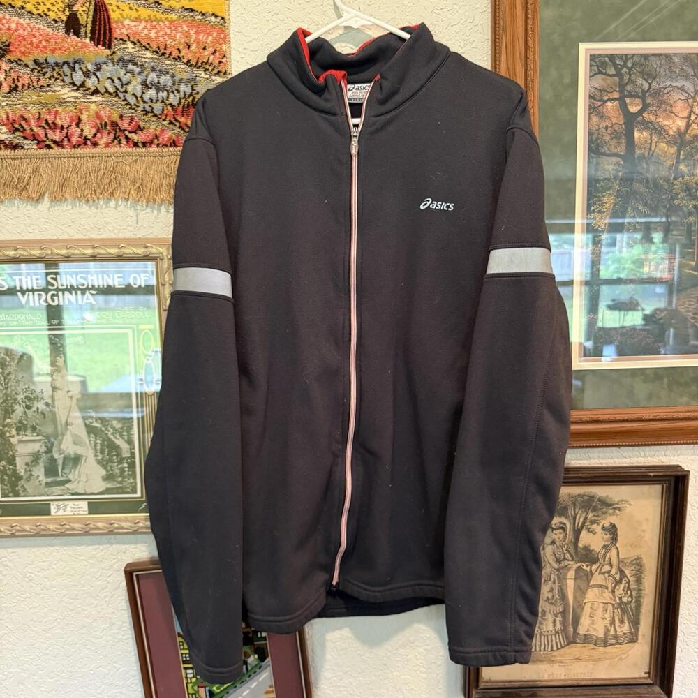 Vintage 90s Asics Gray & Red Zip Front Reflective Running Jacket Size Large